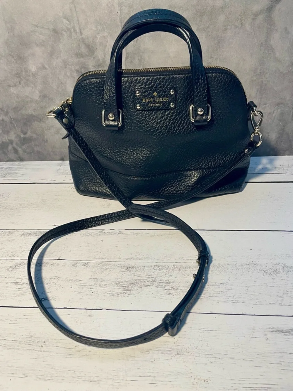 kate spade Black Pebbled Leather Satchel with Crossbody Strap - Picture 1 of 15